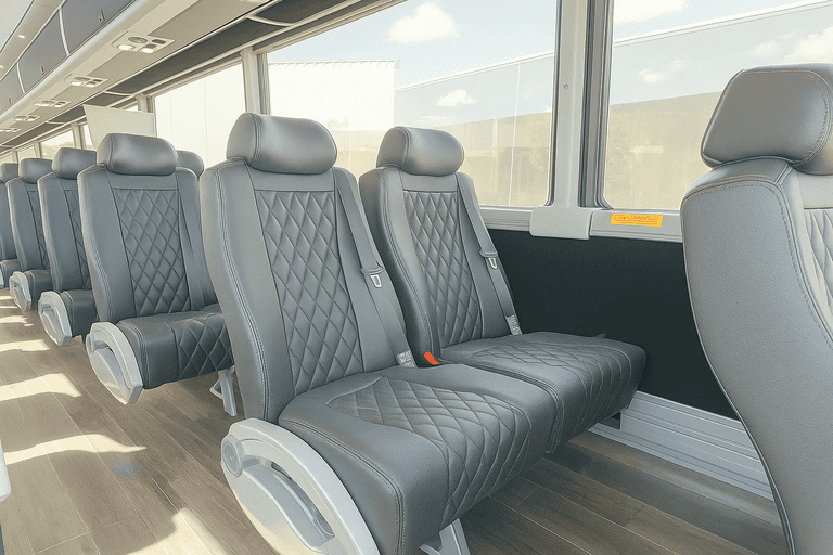 interior of Grand Prairie Shuttle Bus Rentals charter bus